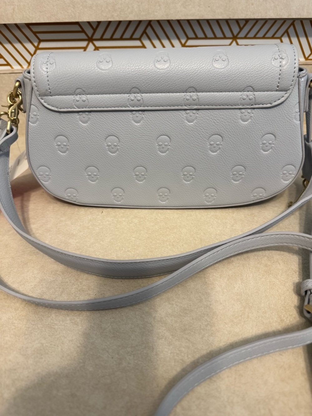 NWT Betsey Johnson Powder Blue Embossed Skull Leather Shoulder Crossbody Bag - Picture 2 of 5